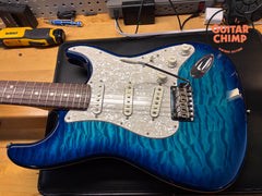 2022 Fender MIJ Ishibashi FSR Hybrid II Stratocaster Transparent Blue Burst Quilt Japan w/ HSC