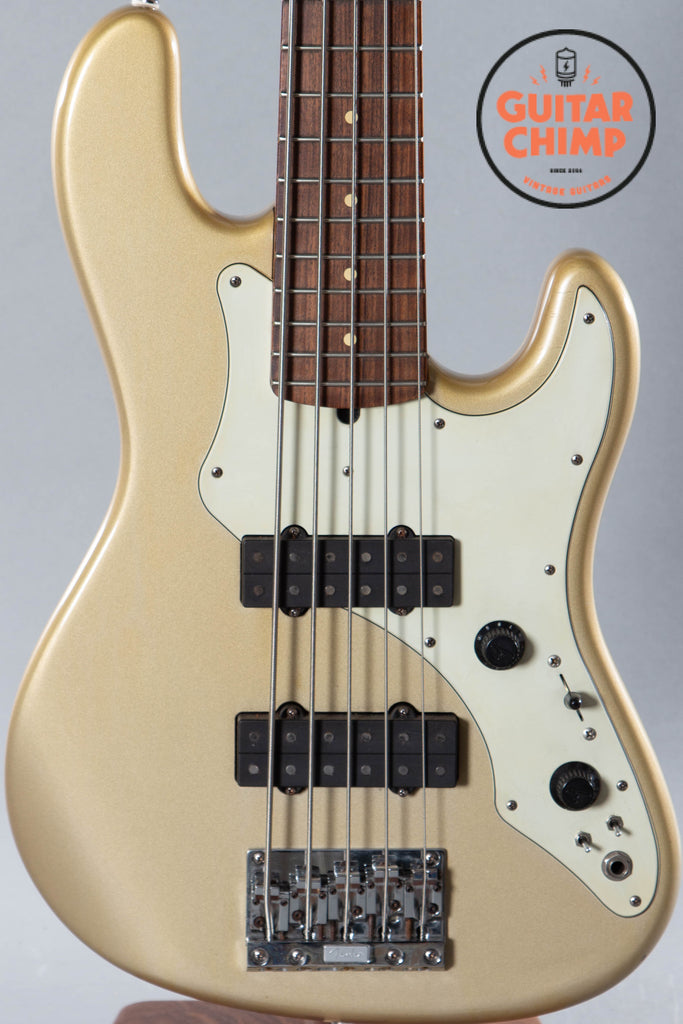 2002 Fender Roscoe Beck V 5 String Bass Guitar Shoreline Gold