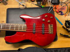 2002 Fender American Deluxe Jazz Bass V 5-String FMT Crimson Transparent | Includes Hard-Shell Case