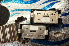 2008 Gibson Custom Shop Les Paul Standard Silver Sparkle With Blue Flames