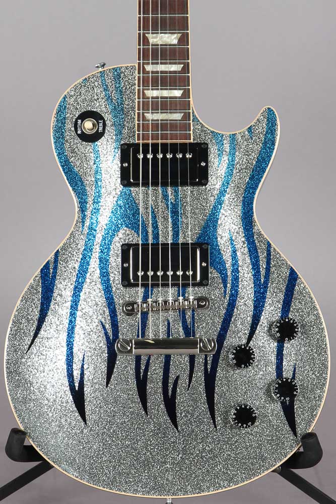 2008 Gibson Custom Shop Les Paul Standard Silver Sparkle With Blue Flames