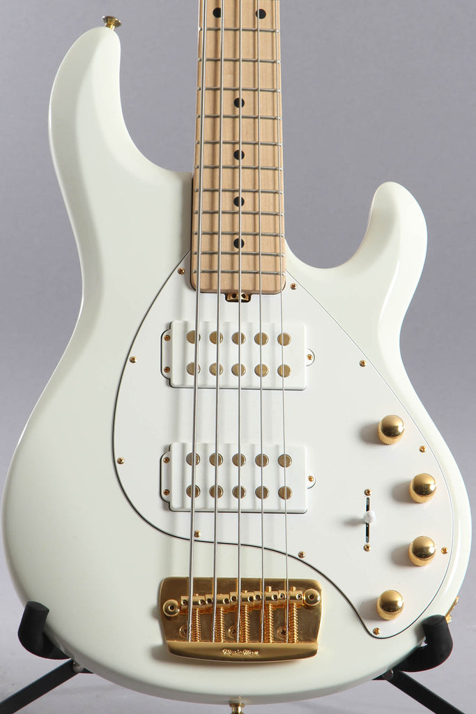 2015 Ernie Ball Music Man Stingray 5 HH 5-String Bass Guitar Ivory White ~Matching Headstock~