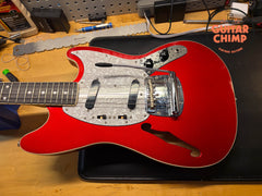 2012 Fender MIJ Japan Mustang MG-HO Hollow Body Candy Apple Red Thinline F-Hole w/ Tweed HSC