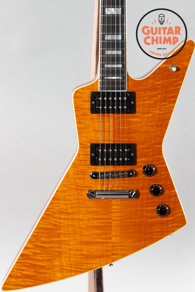 2004 Gibson Explorer Pro X-Plorer Trans Amber AA Flamed Maple Top