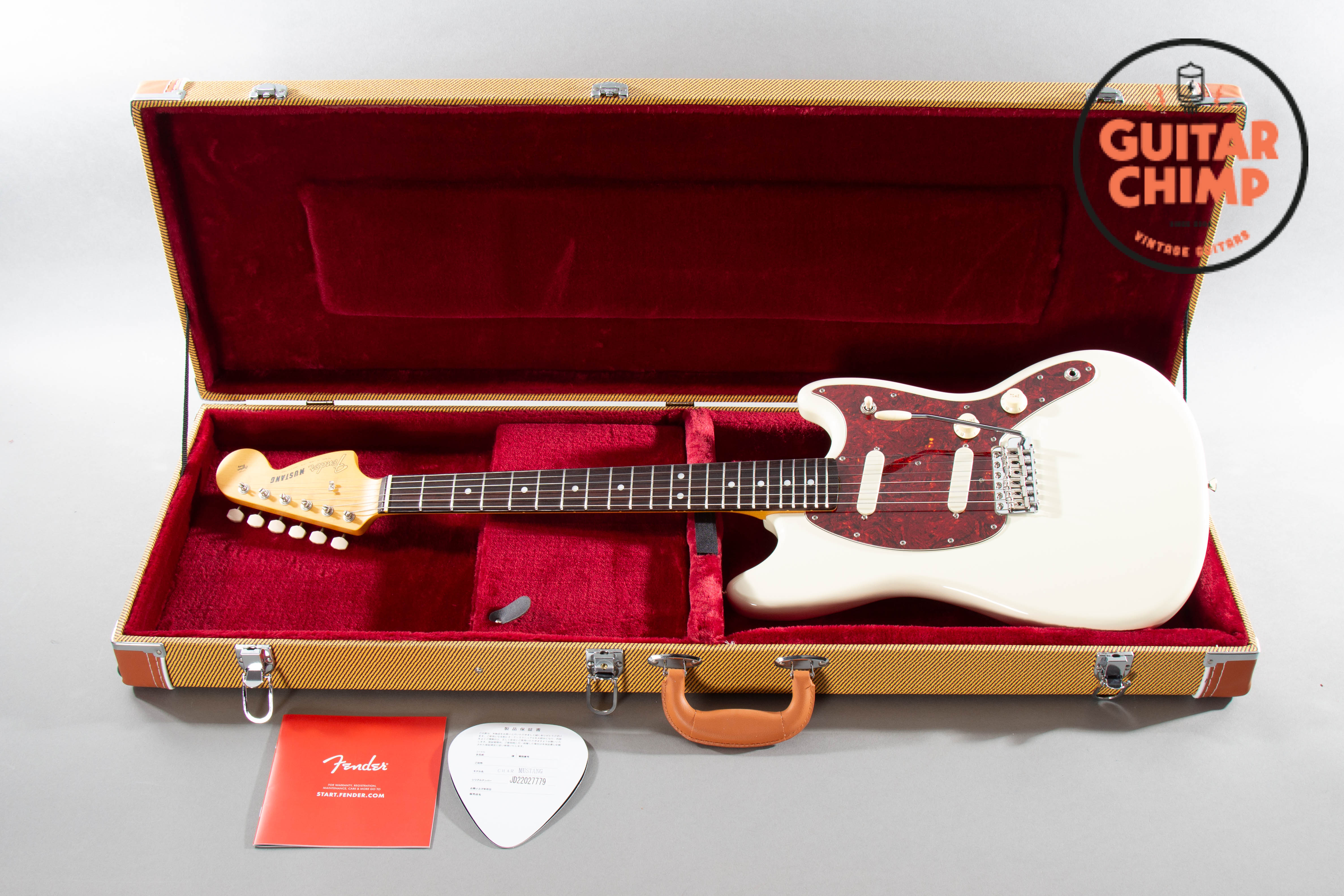 2022 Fender MIJ Japan Char Signature Mustang Olympic White Tweed