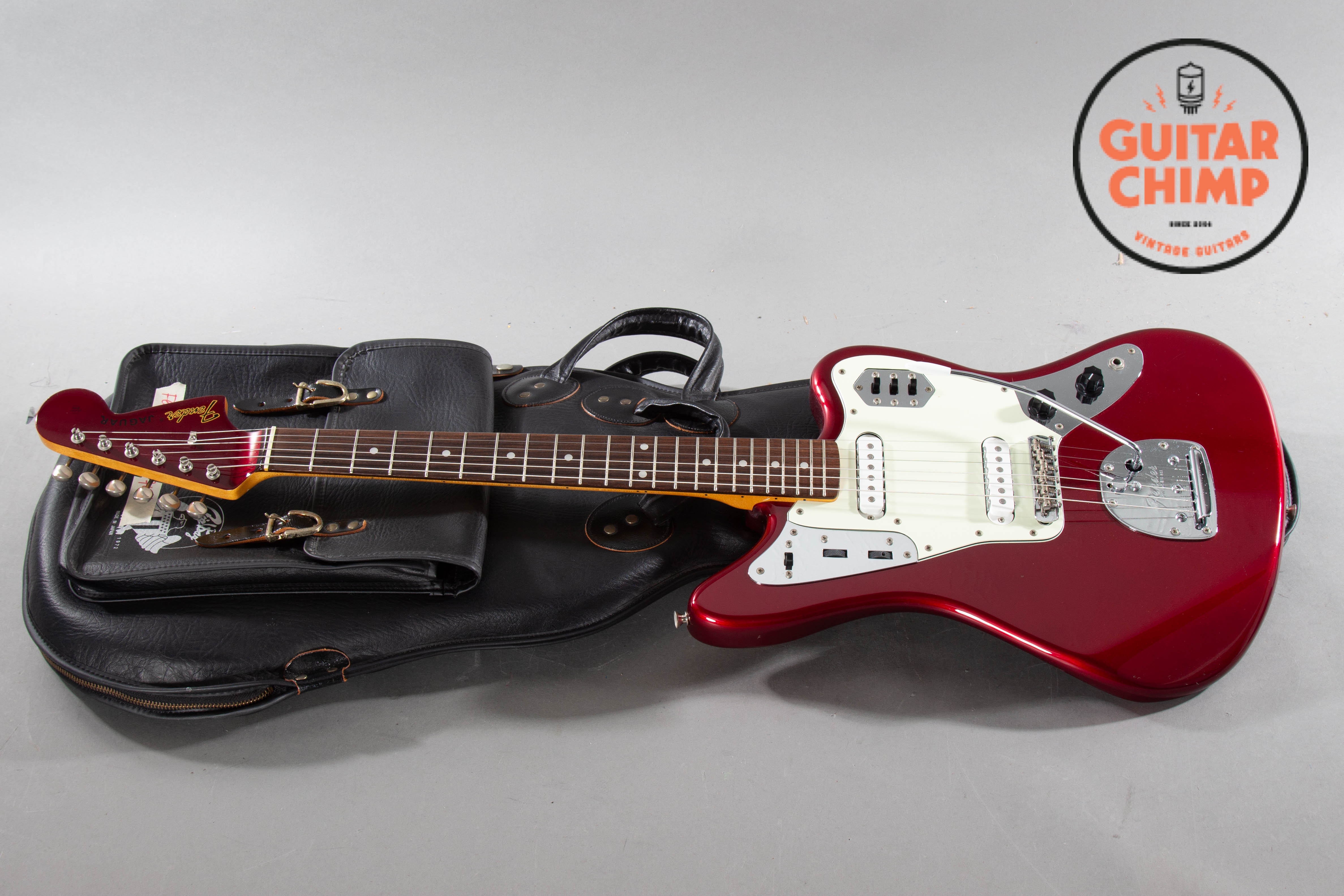 2006 Fender Japan Jaguar JG66-93 Old Candy Apple Red Matching Head-stock