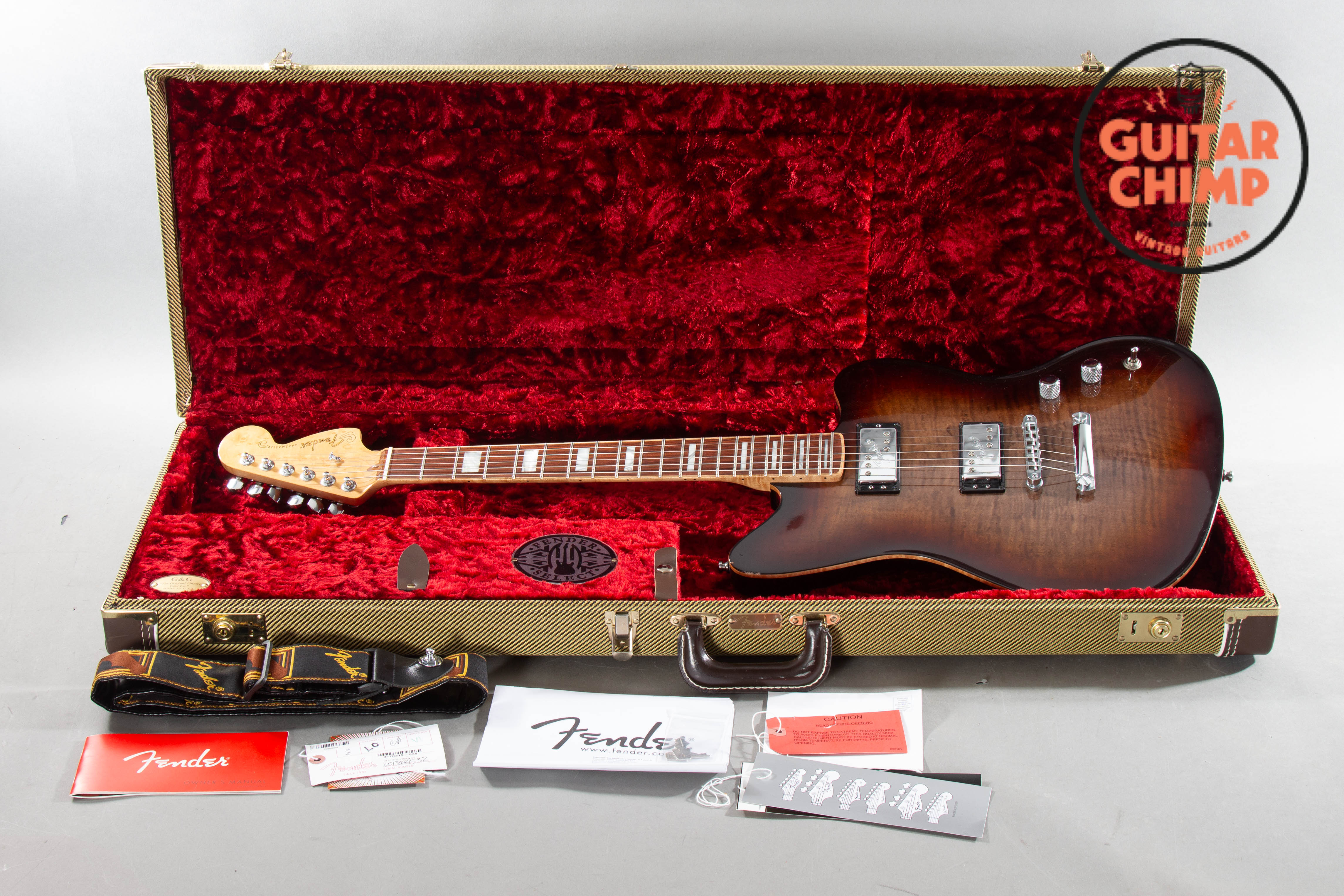 2013 Fender Select Carved Maple Top Jazzmaster HH Cayenne Burst