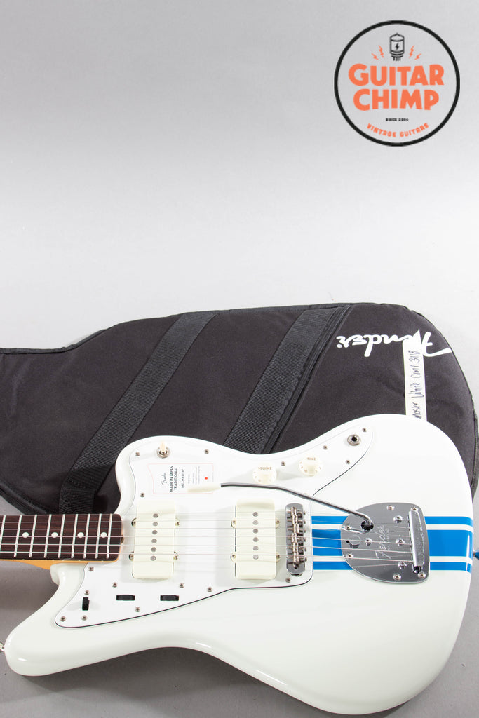 2023 Fender Japan Traditional II 60s Jazzmaster – Olympic White w/ Blue Competition Stripe & Matching Headstock